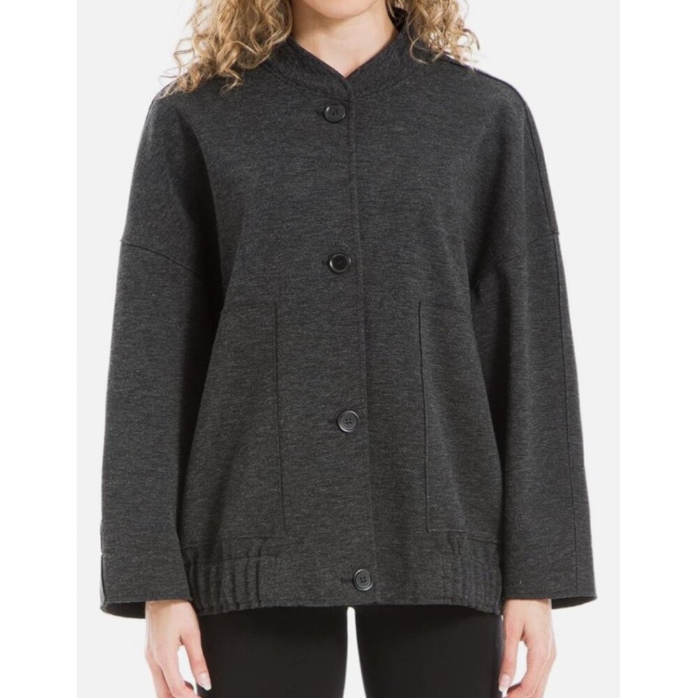 Max Studio Jacket Women S Dark Grey Brush Knit Button Up Bomber Jacket Minimal